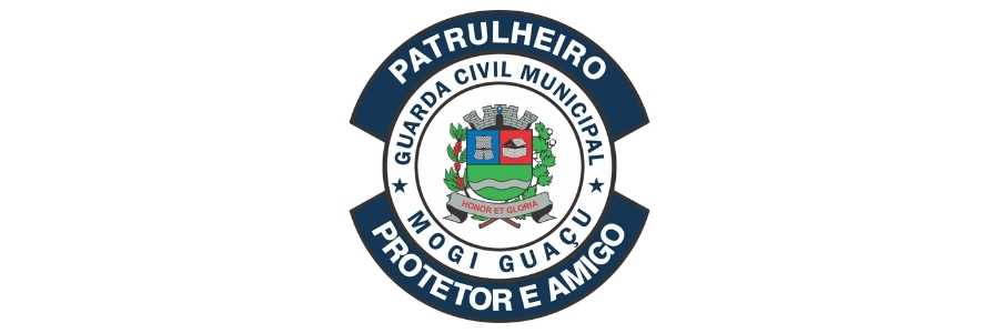 Brasão da Guarda Civil Municipal de Mogi Guaçu com os dizeres "Patrulheiro, Protetor e Amigo" em destaque ao redor do símbolo oficial do município.