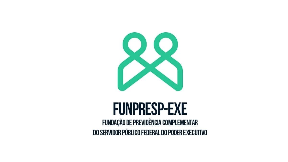 Logotipo da FUNPRESP-EXE, com símbolo gráfico verde representando duas figuras humanas estilizadas interligadas, acima do nome da fundação em letras maiúsculas: "FUNPRESP-EXE". Abaixo, o texto: "Fundação de Previdência Complementar do Servidor Público Federal do Poder Executivo".